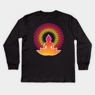 Enlightened Soul Buddha Silhouette - The Peaceful Soul Mandala Print Design GC-092-16 Kids Long Sleeve T-Shirt